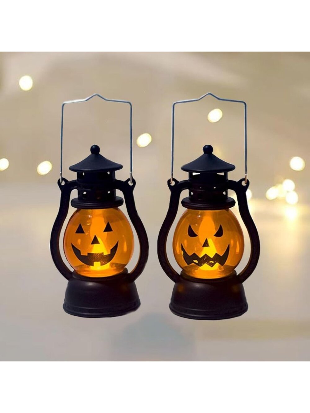 New 2PCS Halloween Pumpkin Lantern Flickering LED Portable Jack-O-Lantern